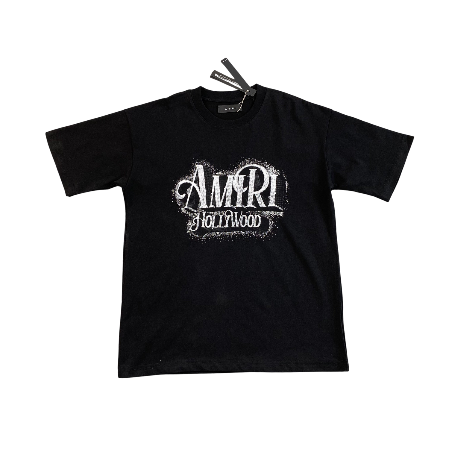 Amiri Hollywood Black White Cotton Crewneck T-Shirt Men's Luxury Fashion Tee