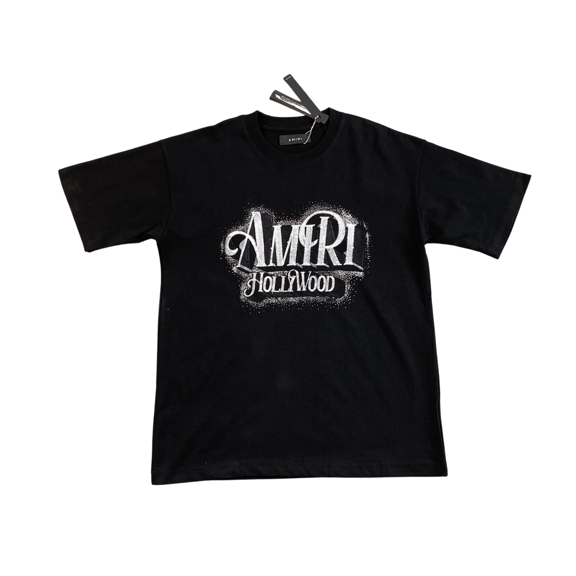 Amiri Hollywood Black White Cotton Crewneck T-Shirt Men's Luxury Fashion Tee